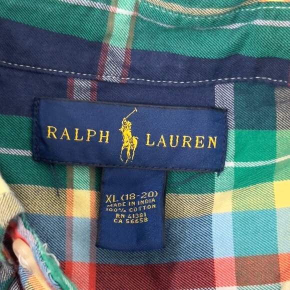 Ralph Lauren Plaid Button-Down Shirt Young XL Multicolor Long Sleeve 100% Cotton - Picture 3 of 12